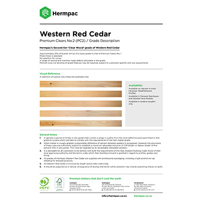Western Red Cedar Premium Clears No. 2 (PC2)